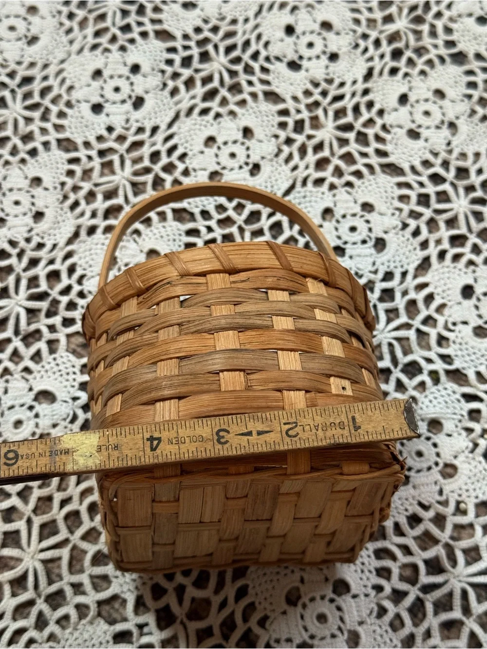Vintage Mini Woven Splint Basket with Handle Primitive Country Decor